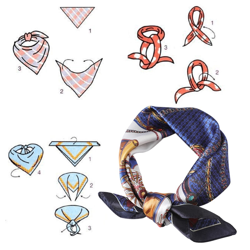 Women Square Silk Scarf Chiffon Satin Lady Hair Neck Foulard  Scarves Shawl Wrap Female Bandana Head Kerchief Hijab Headband