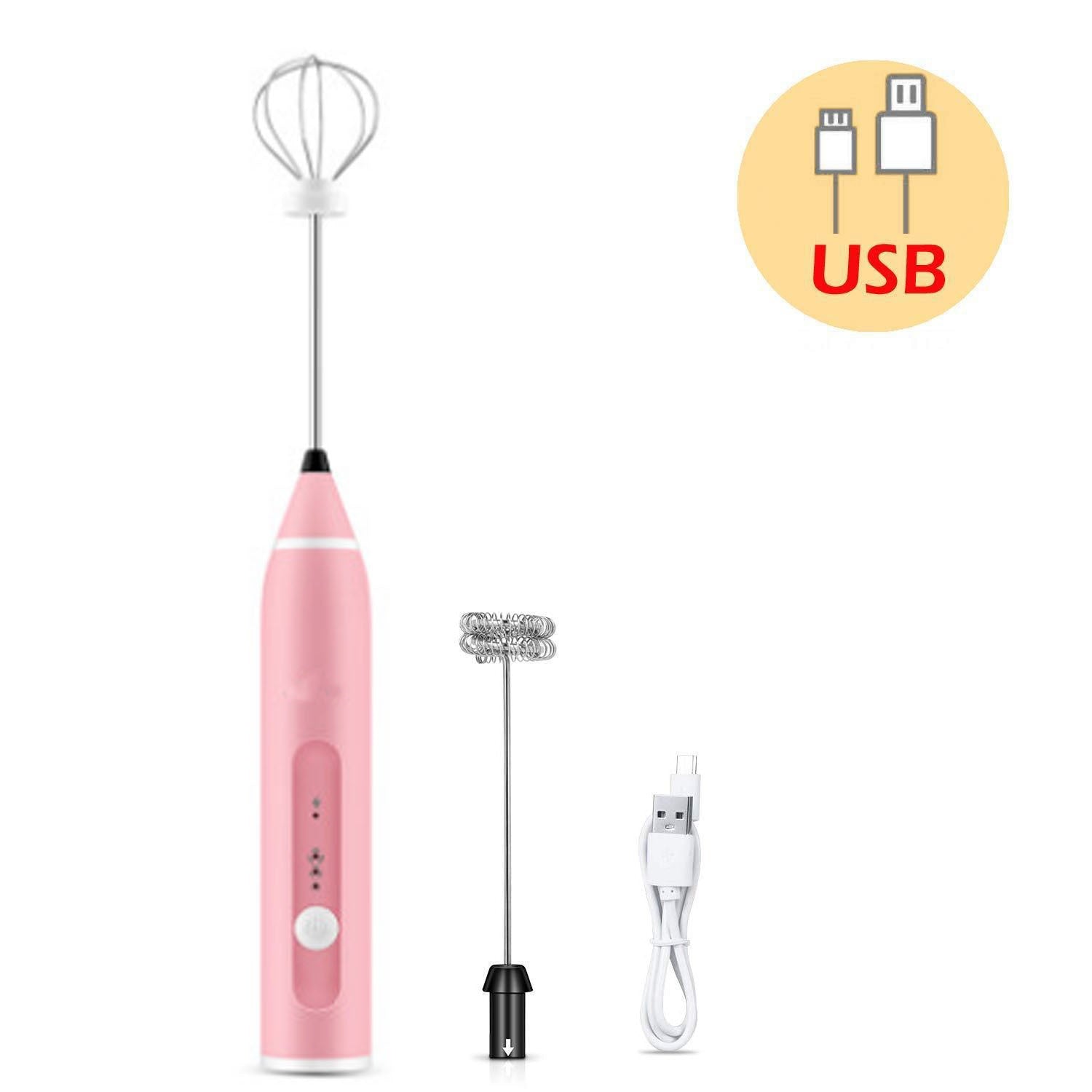 3-Speeds Egg Beater Coffee Milk Drink Whisk Mixer Heads Eggbeater Frother Stirrer USB Rechargeable Handheld Food Blender Whisk