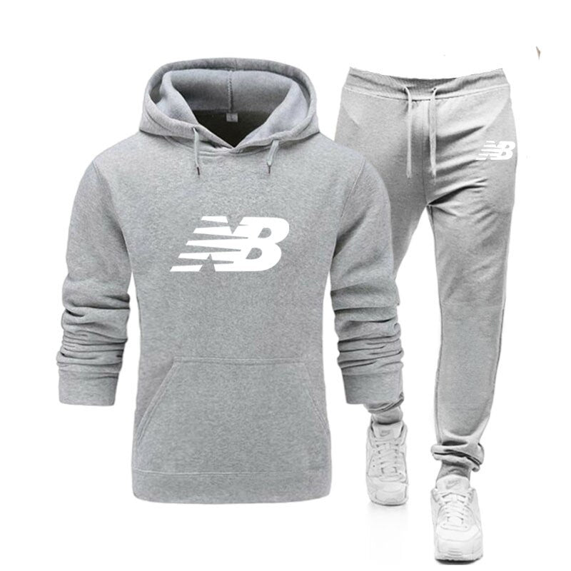 New Men Hoodies Suit Tracksuit Sweatshirt Suit Fleece Hoodie+Sweat pants Jogging