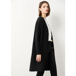 AMII Minimalism Autumn Winter Women Cardigan Fashion Solid Vneck Loose Knitted Women's Overcoat Female Coat Tops 12040478