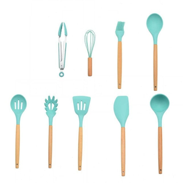 Silicone Kitchenware Cooking Utensils Set Heat Resistant Kitchen Non-Stick Cooking Utensils Baking Tools With Storage Box Tools