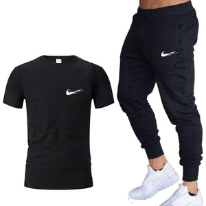 Tracksuit men Training Pants Men Sweatpants+running t-shirts men sets jogging Sportswear men Pants Gym Fitness 2 Piece Set