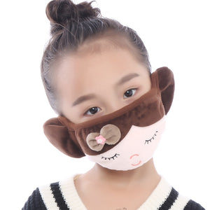 New Fashion Winter Earmuffs for Girls Bowknot Rabbit Earmuff Mouth Cover Plus Velvet Boys Ear Muff Wrap Band Ear Warmer Earlap