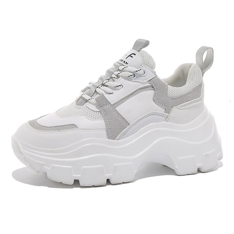 Women Chunky Sneakers Vulcanize Shoes Korean Fashion New Female Black White Platform Thick Sole Running Casual Shoe Woman 7cm