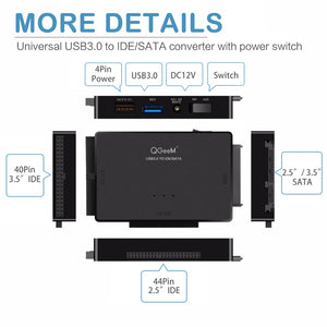QGeeM SATA to USB IDE Adapter USB 3.0 Sata 2.5 3.5 Hard Disk Drive HDD SSD USB Converter IDE SATA to USB SATA Adapter Cable