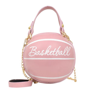 Fashion Basketball Round Shaped Shoulder Bags for Women Acrylic Chain Casual Small Totes PU Leather Messenger Crossbody Handbags