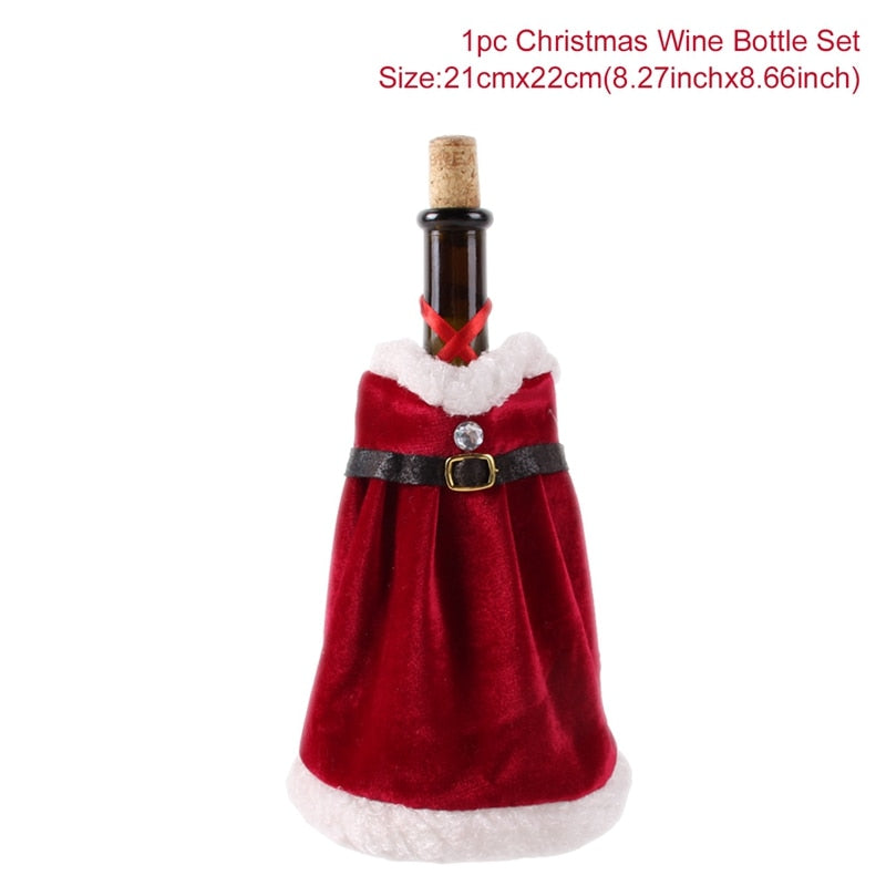 Christmas Wine Bottle Cover Merry Christmas Decor For Home 2020 Natal Noel Christmas Table Decor Xmas Gift Happy New Year 2021