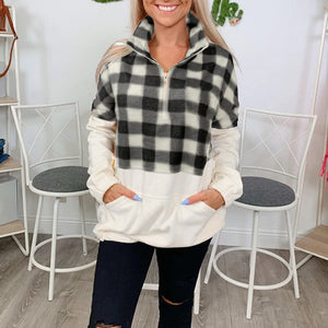 Hot Sale Sweater Women Casual Patchwork Color Block Lattice Pattern Pocket In Front Pullover Tops Winter chandail femme hiver