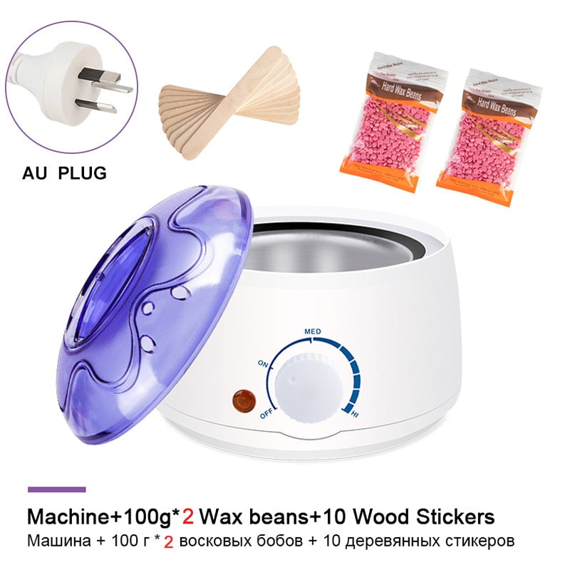 Electric Hair Removal Wax-melt Machine Heater Wax Beans 10pcs Wood Stickers Hair Removal Sets Waxing Kit cera depilatori