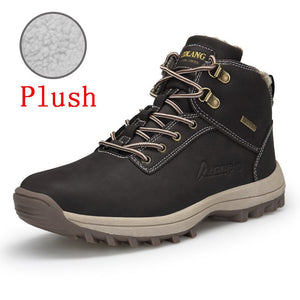 Outdoor Fashion Leather Men Boots Comfortable Men Shoes Waterproof Ankle Boots Short Plush Winter Warm Work Shoes Big Size 39~48