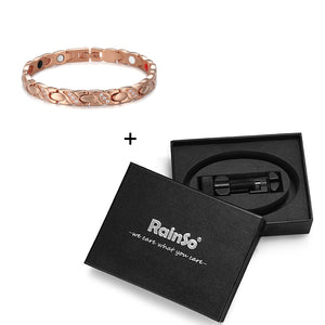 RainSo Stainless Steel Magnetic Women Bracelets Fashion Therapy Jewelry Gold Link Chain with Bio Elements Charm Bracelet Gift