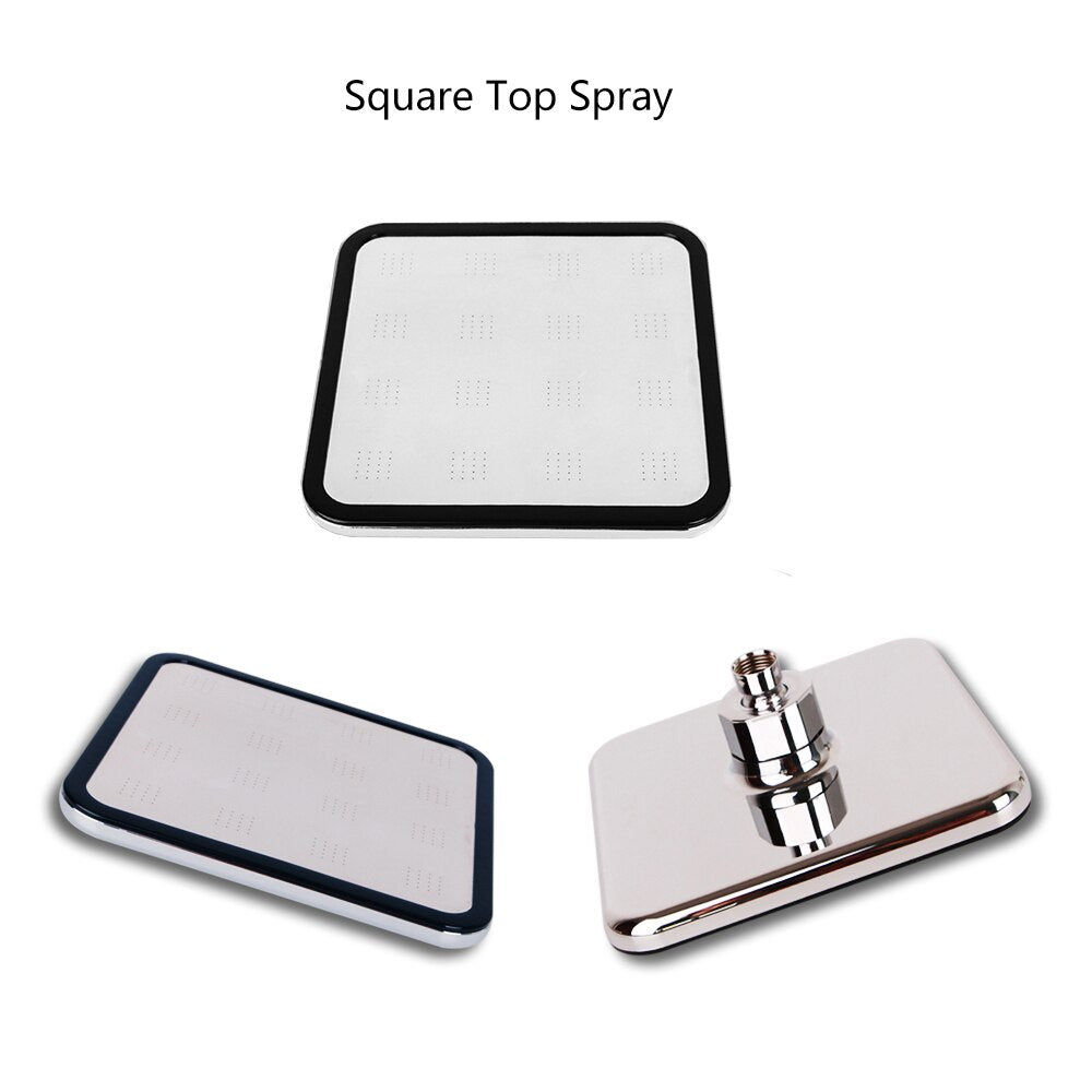 ZhangJi Square 8'' Stainless Steel Panel Top Rainfall Spray Shower Head High Pressure Water Saving Nozzle Handhold ABS Chrome
