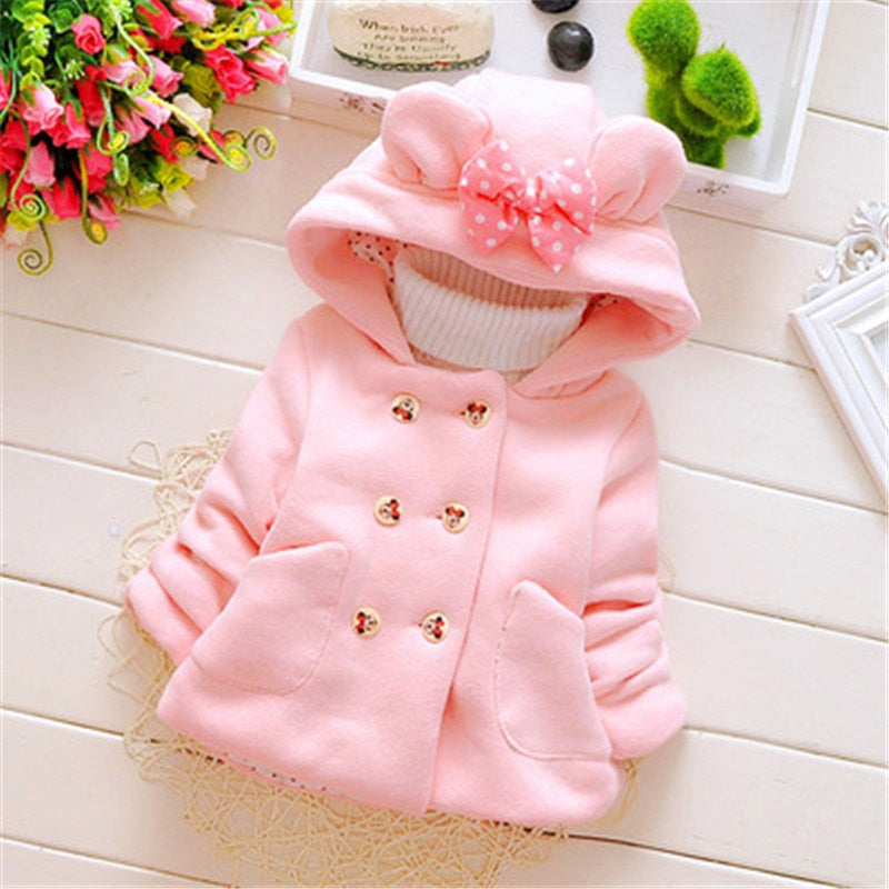 Infantile bébé filles décontracté épaississement laine manteaux pour enfants à capuche chemise bow poche vêtements d'extérieur pour fille vestes vêtements