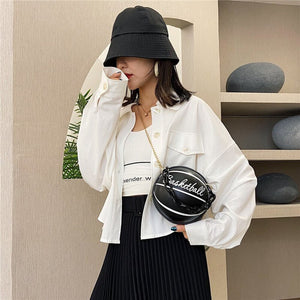Fashion Basketball Round Shaped Shoulder Bags for Women Acrylic Chain Casual Small Totes PU Leather Messenger Crossbody Handbags