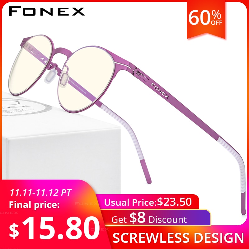 FONEX Anti Blue Light Blocking Glasses Women 2020 New Round UV Rays Filter Computer Gaming Screwless Eyeglasses Eyewear FAB014