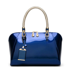 Women's Patent Leather Boston Bag Solid Color Large Capacity Handbag Casual Shoulder Diagonal Bag