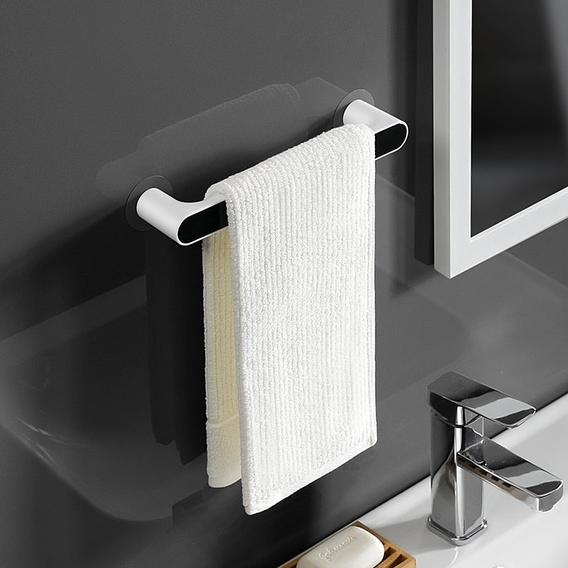 Self-adhesive Towel Holder Rack Wall Mounted Towel Hanger Bathroom Towel Bar Shelf Roll Holder Hanging Hook Bathroom Organizer