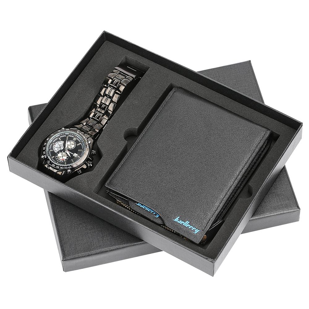 Mens Watches Luxury Minimalist Quartz Wrist Watch Card Holder Wallet Watches Men Gift Set Watches for Dad Husband Boy Friend