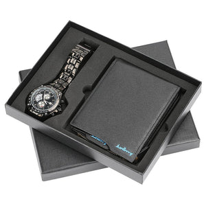 Mens Watches Luxury Minimalist Quartz Wrist Watch Card Holder Wallet Watches Men Gift Set Watches for Dad Husband Boy Friend