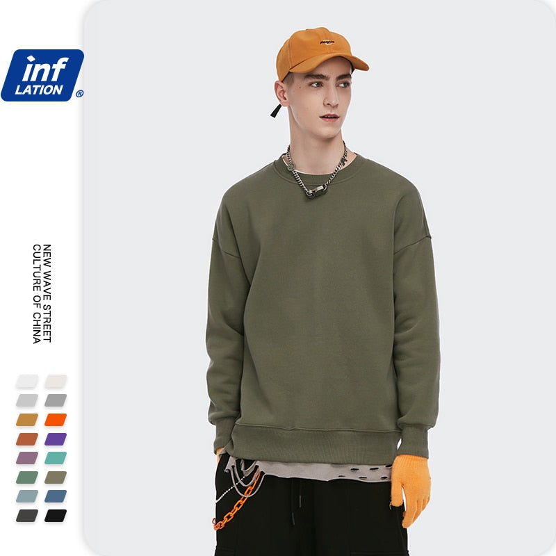 INFLATION 2020 Winter Men Thick Fleece Sweatshirt Unsex Hip Hop Multi-color Sweatshirt Men Solid Basic Winter Sweatshirts 166W17