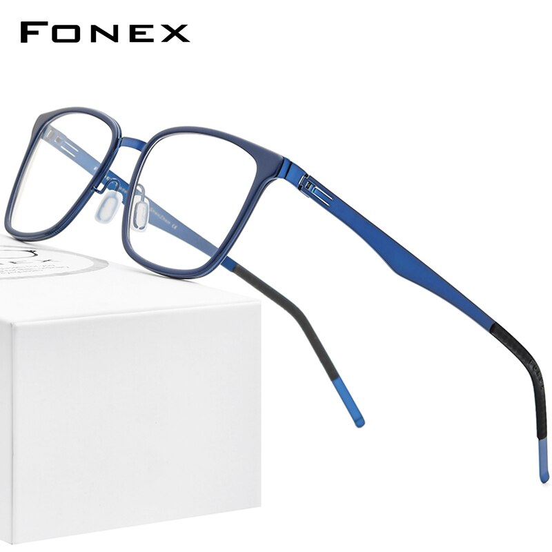 FONEX Alloy Acetate Glasses Frame Men Square Prescription Myopia Optical Eyeglasses 2020 New Women Korea Screwless Eyewear F1007