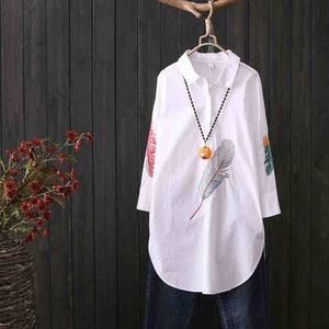 TITAME chemises Blouses femmes mode décontracté hauts femme col rabattu blanc ample à manches longues Blouse Ol Style chemise Simple haut
