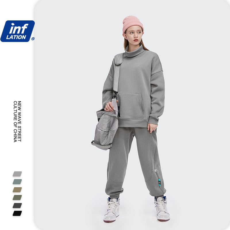 INFLATION Fleece Loose Fit Men Sweatpant In Pure Color 2020 Winter Elastic Waist Sweatpant Streetwear Men Outdoor Pants 3206W