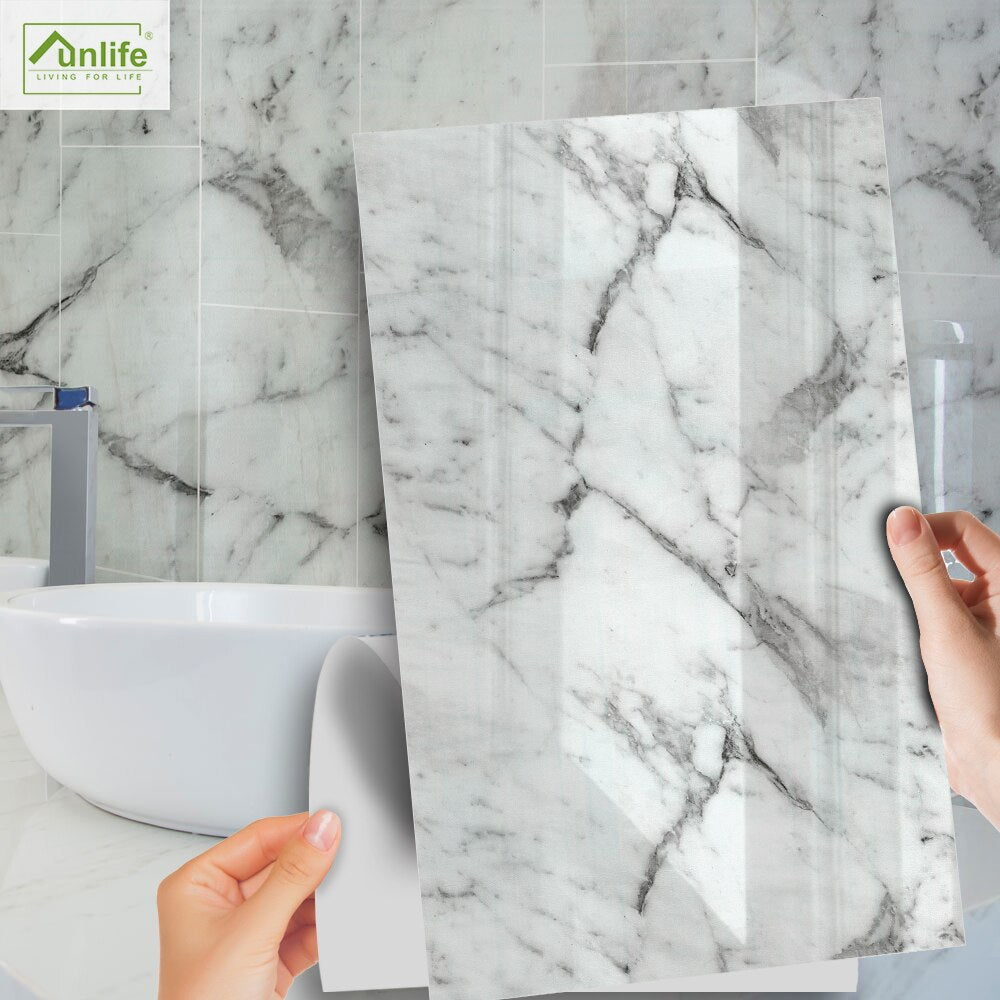 Funlife[R] NOUVELLE MAISON[TM] 30x60cm Black and White Marble Waterproof PVC Tile Sticker For Kitchen Bathroom Floor Sticker