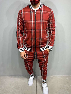 New Colorful Plaid Men Casual Zipper Set Autumn Tracksuit Set Male Sweatshirt Pocket Fashion Jackets Men Tracksuit Sets Mens set