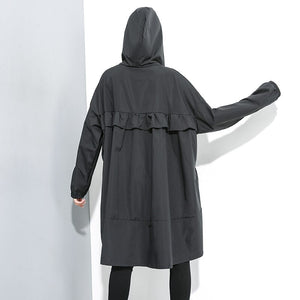 Johnature 2020 Autumn New Thin Casual Long Irregular Trench Women Fashion Loose Hooded Collar Zippers Pockets Female Coats