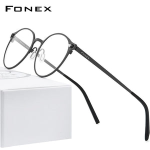 FONEX Pure Titanium Glasses Frame Women Retro Round Prescription Eyeglasses 2020 New Men Antiskid Optical Screwless Eyewear 8530