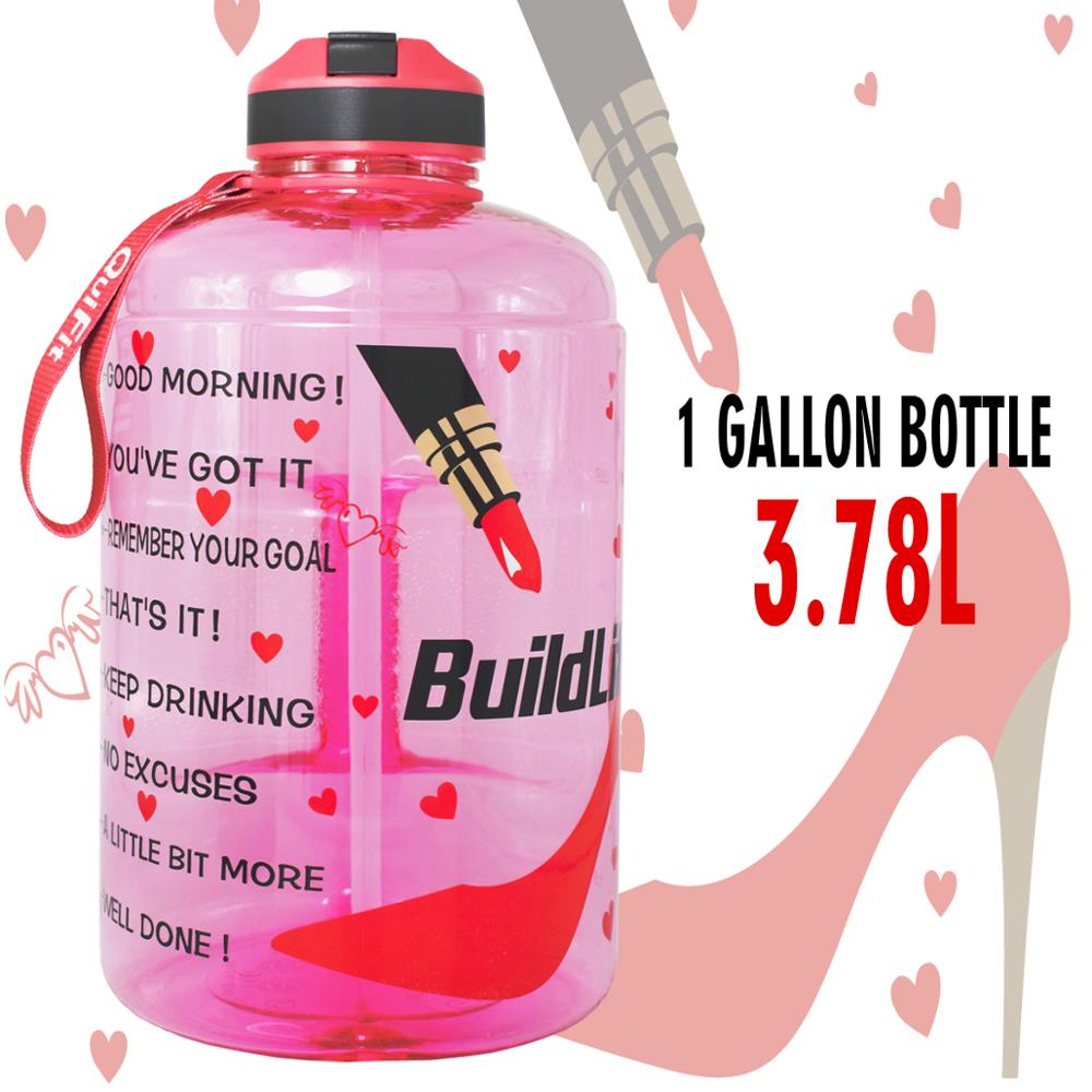 QuiFit 3.78L 2.2L 1.3L 128oz Gallon Water Bottle with Straw Clear Plastic Drinking Bottles GYM Tool Jug BPA Free Sports Cup