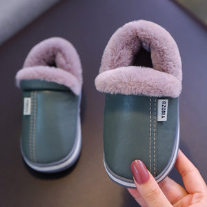 Winter Children Warm Shoes For Boy Girl Cotton Slippers PU Leather Baby Kid Indoor Cotton Shoes Fashion Home Hairy Casual Shoes