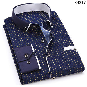 Fashion Print Casual Men Long Sleeve Shirt Stitching Fashion Pocket Design Fabric Soft Comfortable Men Dress Slim Fit Style 8XL