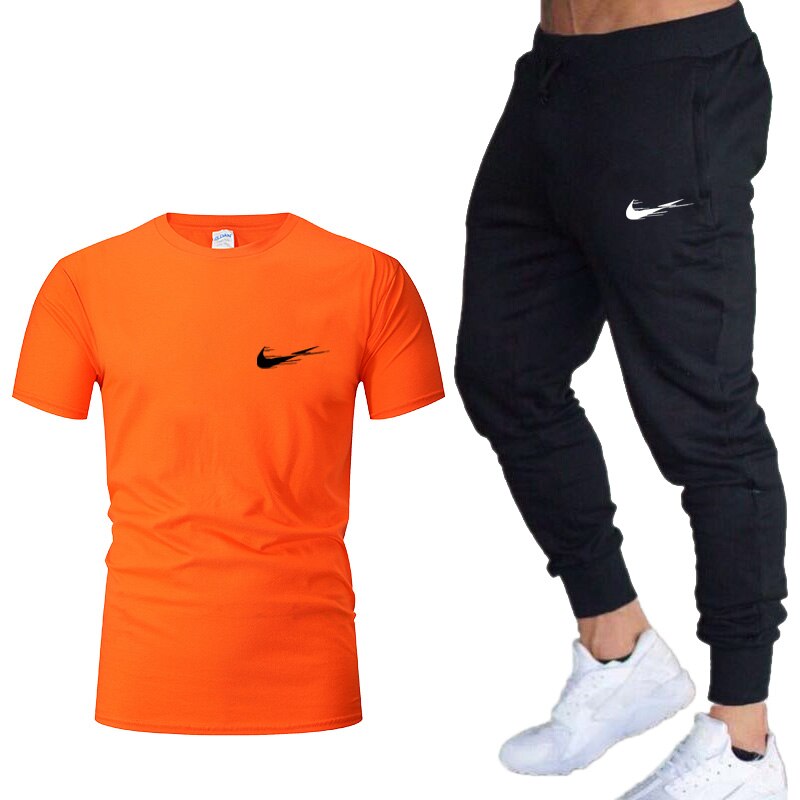 Tracksuit men Training Pants Men Sweatpants+running t-shirts men sets jogging Sportswear men Pants Gym Fitness 2 Piece Set