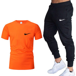 Tracksuit men Training Pants Men Sweatpants+running t-shirts men sets jogging Sportswear men Pants Gym Fitness 2 Piece Set