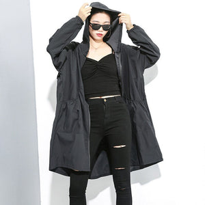 Johnature 2020 Autumn New Thin Casual Long Irregular Trench Women Fashion Loose Hooded Collar Zippers Pockets Female Coats