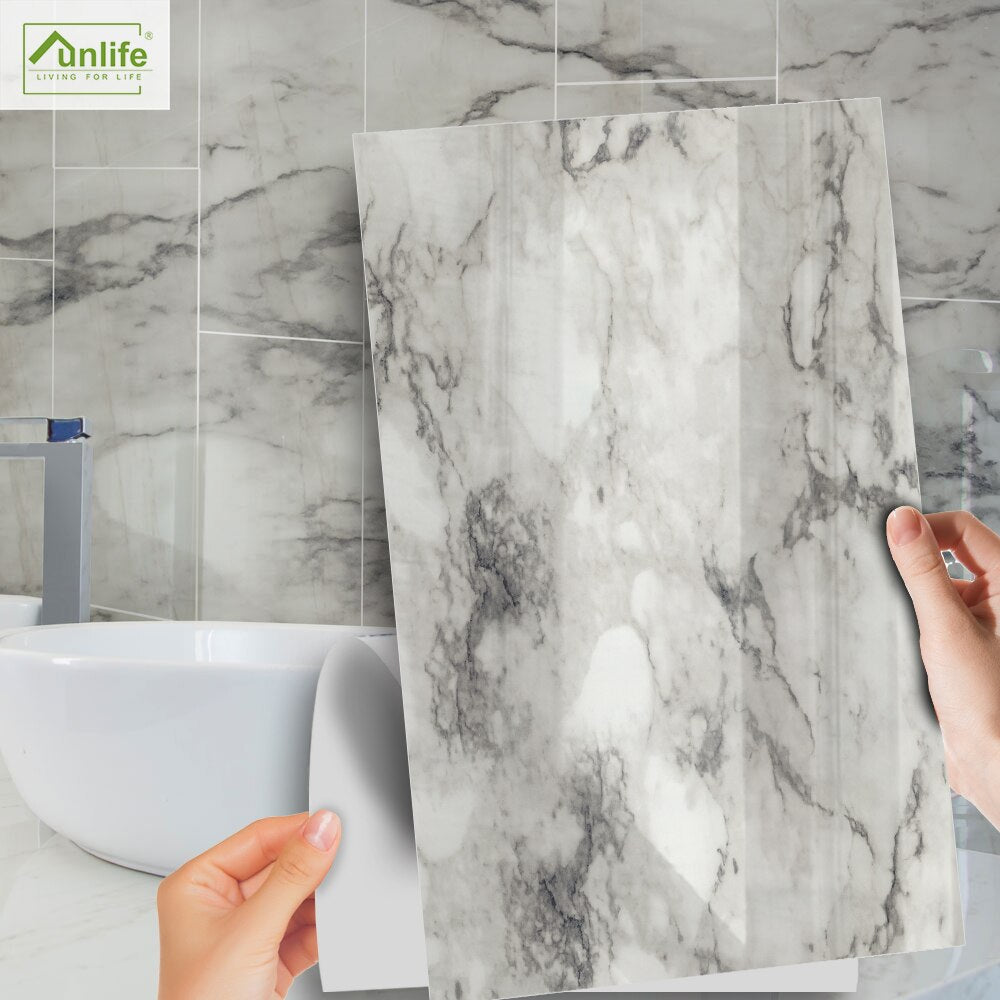 Funlife[R] NOUVELLE MAISON[TM] 30x60cm Black and White Marble Waterproof PVC Tile Sticker For Kitchen Bathroom Floor Sticker