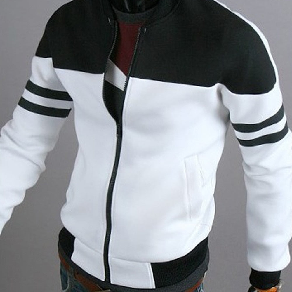 Autumn Men's Bomber Jacket Coat Sportswear Zipper Solid Stripe Patchwork Long Sleeve Outwear Mens Bomber Jacket Coat Homme 2019