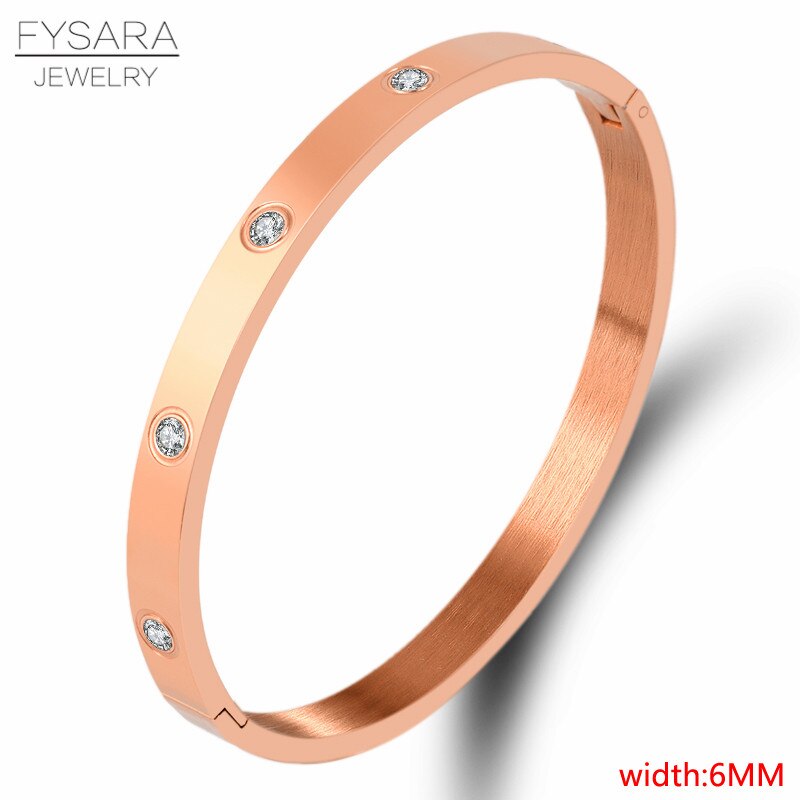 FYSARA Luxury Brand Crystals Lover Bangles Cubic Zirconia Bracelets Couple Luxuxy Jewelry Stainless Steel Bangles For Women Gift