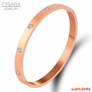 FYSARA Luxury Brand Crystals Lover Bangles Cubic Zirconia Bracelets Couple Luxuxy Jewelry Stainless Steel Bangles For Women Gift