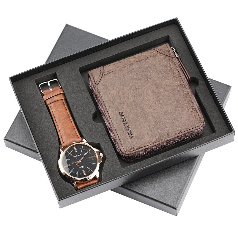 Mens Watches Luxury Minimalist Quartz Wrist Watch Card Holder Wallet Watches Men Gift Set Watches for Dad Husband Boy Friend