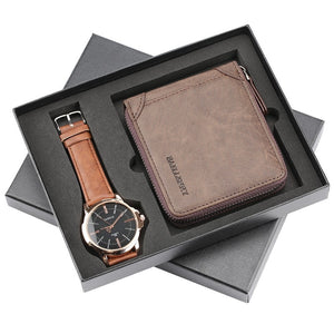 Mens Watches Luxury Minimalist Quartz Wrist Watch Card Holder Wallet Watches Men Gift Set Watches for Dad Husband Boy Friend