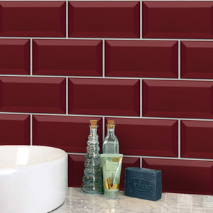Funlife® 20X10cm Ruby Red Wall Sticker Self-Adhesive Eco-Friendly PVC Tile Stickers for Bathroom Kitchen Backsplash Home Wall
