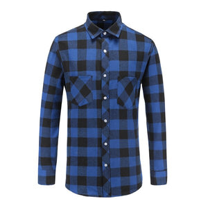Jeetoo European/US Size Men Flannel Plaid Shirts Cotton 2021 Casual Long Sleeve Shirt Warm Comfort Regular Fit Man Blouse