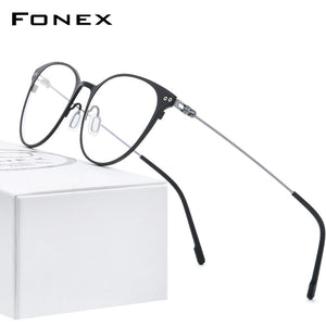 FONEX Pure Titanium Glasses Frame Women Vintage Round Myopia Optical Prescription Eyeglass Frame Men 2020 Screwless Eyewear 8533