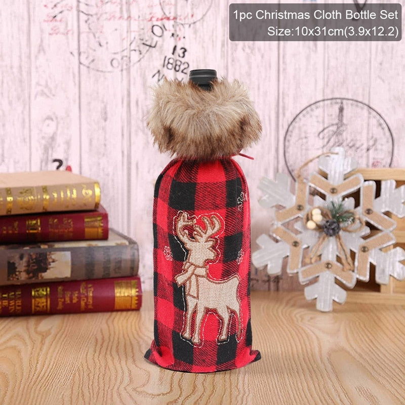 Christmas Wine Bottle Cover Merry Christmas Decor For Home 2020 Natal Noel Christmas Table Decor Xmas Gift Happy New Year 2021