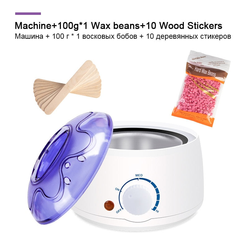 Electric Hair Removal Wax-melt Machine Heater Wax Beans 10pcs Wood Stickers Hair Removal Sets Waxing Kit cera depilatori
