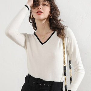 Hit Color Cashmere Cotton Blended V-Neck Sweater Women 2020 Autumn Winter Knitwear Jumper Pull Femme Pullover Sweater