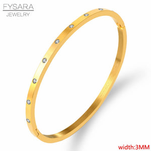 FYSARA Luxury Brand Crystals Lover Bangles Cubic Zirconia Bracelets Couple Luxuxy Jewelry Stainless Steel Bangles For Women Gift